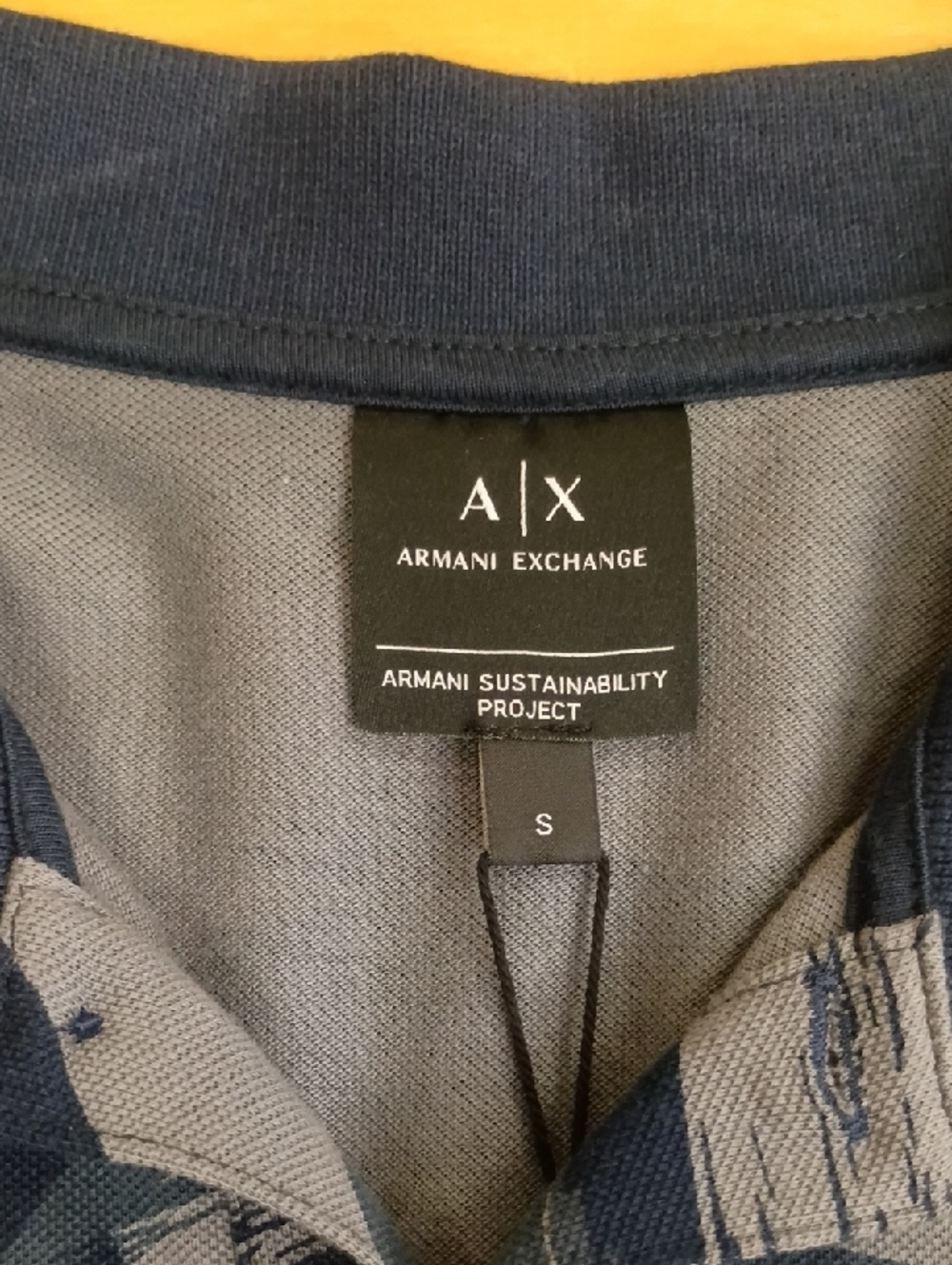 A|X Armani Exchange Camo Polo Shirt Navy Gray Logo Short Sleeve Size Small - Picture 6 of 10